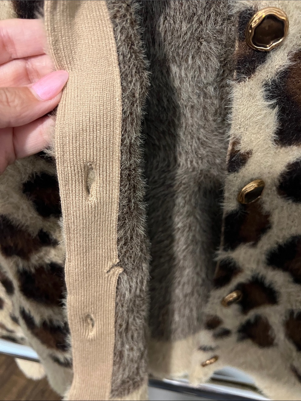 INDUSTRY Leopard Print Fuzzy Cardigan Sweater - Beige/Brown - Picture 7 of 8